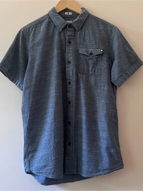 Ambig Men’s Blue Short Sleeve Chambray Cotton Button Down Shirt M EUC